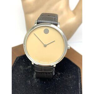 Movado Women's Watch 0607343 Swiss Quartz Ultra Slim Beige Dial Gray Leather